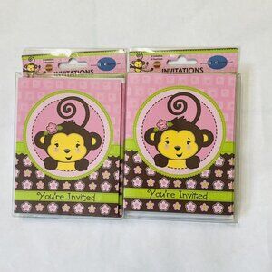 Baby Girl Monkey Birthday Party Invitations (16 ct)